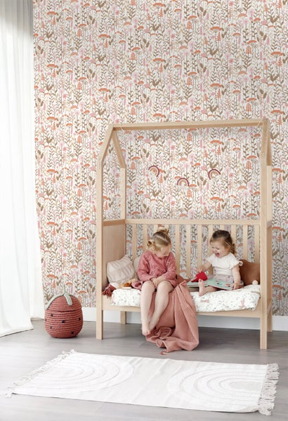 ESTAhome Tapete Feldblumen Terrakotta und Rosa - 50 x 900 cm - 131552