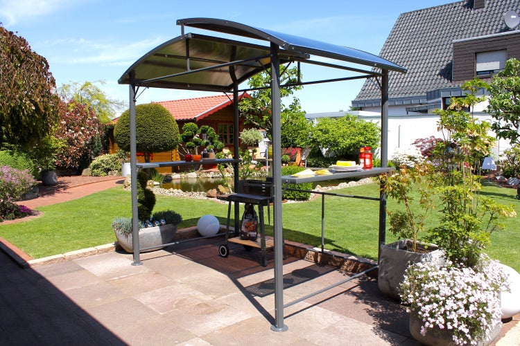 Profi-Grillpavillon mit Polycarbonatdach, 245 x 150 x 234 cm, anthrazit