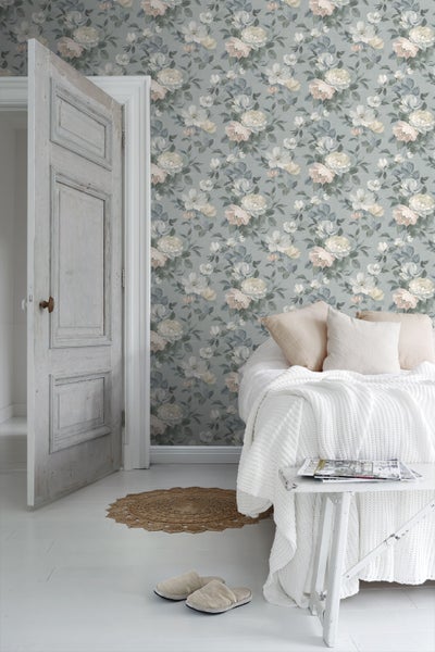 Borastapeter Tapete Blumen Graublau - 53 cm x 10.05 m - 660429