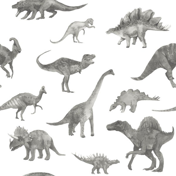 ESTAhome Tapete Dinosaurier Grau - 50 x 900 cm - 131203