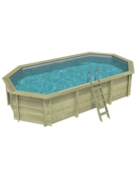 Aufstellpool mit Holzverkleidung und Leiter