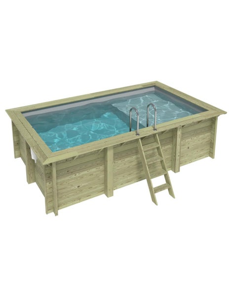 Rechteckiger Swimmingpool aus Holz mit Leiter und Wasser