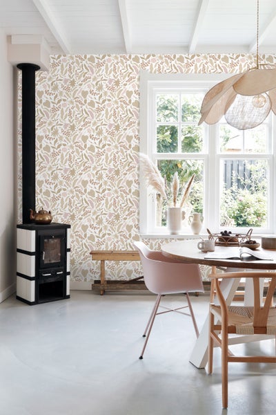 ESTAhome Tapete Blätter und Blumen Beige und Rosa - 50 x 900 cm - 131047
