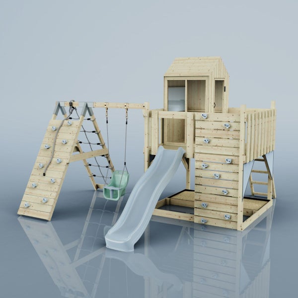 OutdoorToys Spielturm Ida aus Holz in Blau Babyschaukel