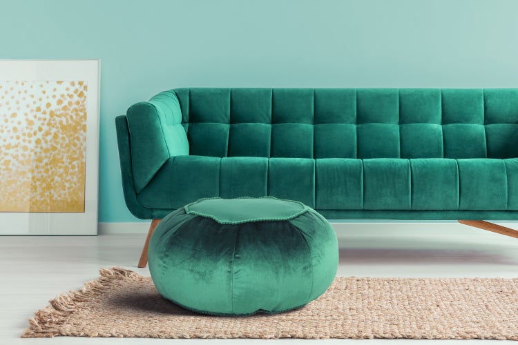 Pouf Hocker samtweich, orientalisches Design Grün Rund Ø 65 cm