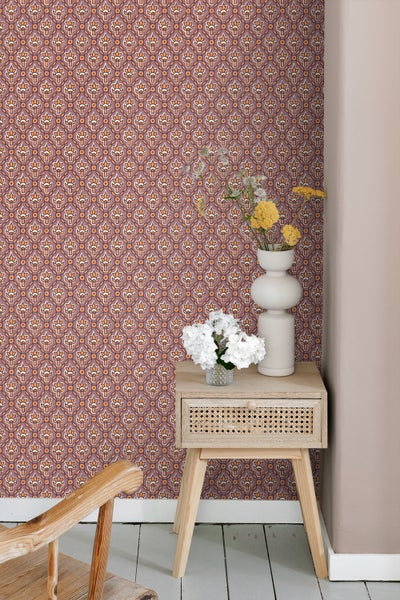 ESTAhome Tapete Blumenmuster Lila und Orange - 50 x 900 cm - 131543