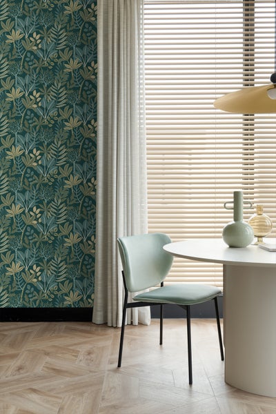 ESTAhome Tapete Blätter Dunkelblau und Grün - 50 x 900 cm - 139681