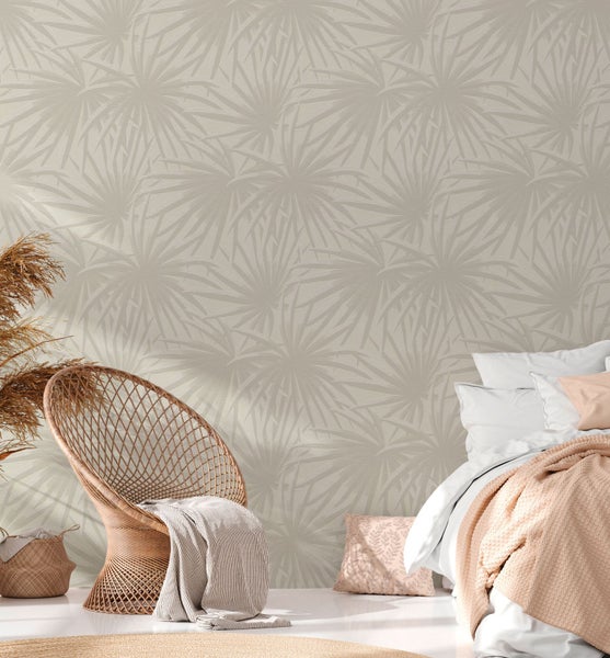 A.S. Création Tapete Palmblätter Creme-Beige und Hellgrau - 53 cm x 10.05 m - AS-393381
