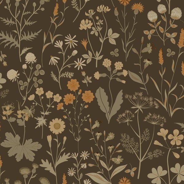 ESTAhome Tapete Feldblumen Graugrün und Braun - 50 x 900 cm - 131463