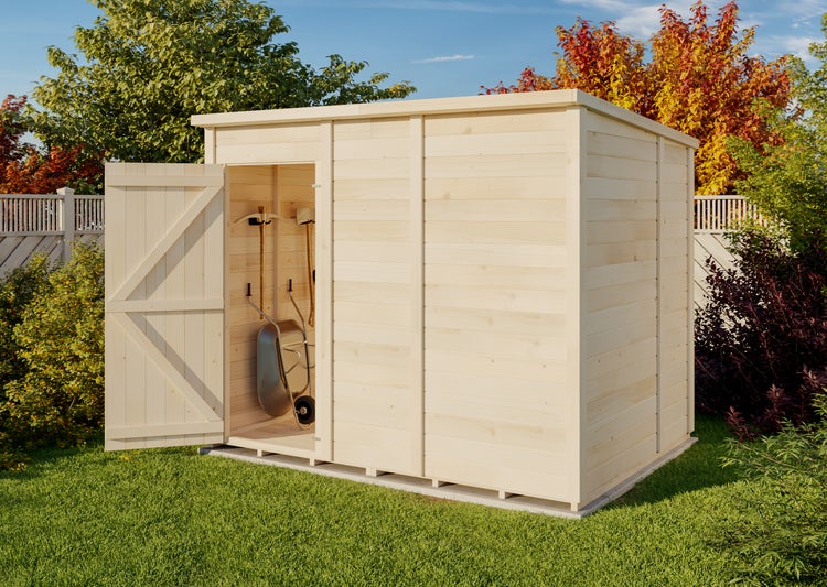 Storehaus Gerätehaus Stefano Gerätehaus aus Holz, Geräteschrank mit 12 mm Wandstärke, Gartenhaus, Naturbelassen 2,5x1,9m