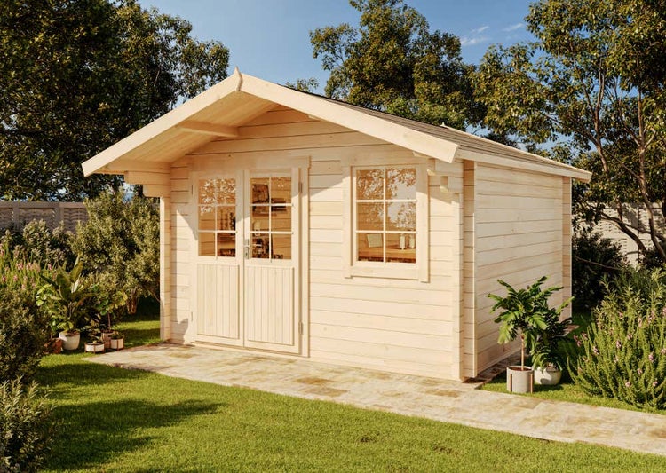 Alpholz Gartenhaus Mona-70 Gartenhaus aus Holz Holzhaus mit 70 mm Wandstärke, Blockbohlenhaus mit Montagematerial imprägniert