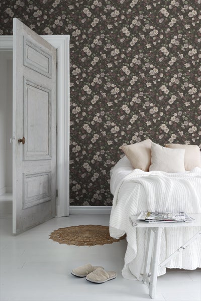 Borastapeter Tapete Blumen Braun, Grün und Rosa - 53 cm x 10.05 m - 660287