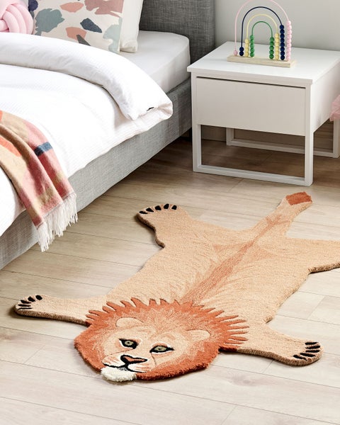 Kinderteppich Wolle beige 100 x 160 cm Löwenmotiv MUFASA