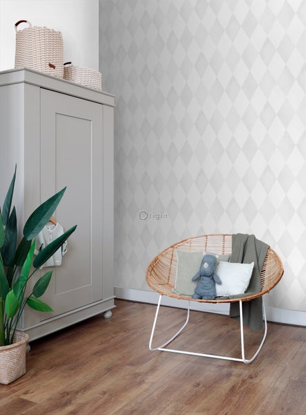 Origin Wallcoverings Tapete Karomuster Weiß und Hellgrau - 53 cm x 10.05 m - 337220