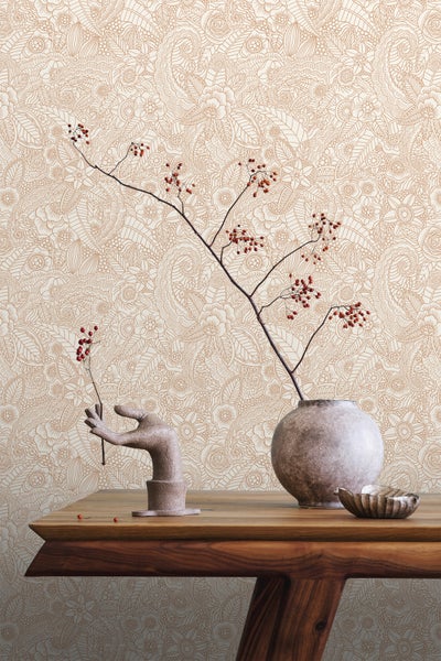 ESTAhome Tapete Blumenzeichnungen Beige - 53 cm x 10.05 m - 139547