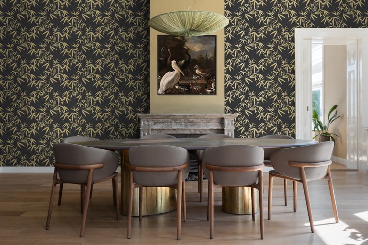 Origin Wallcoverings Tapete Bambusblätter Schwarz und Gold - 53 cm x 10.05 m - 347740