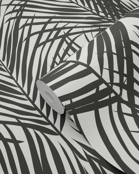ESTAhome Tapete Palmenblätter Schwarz und Weiß - 53 cm x 10.05 m - 139008