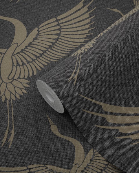 Origin Wallcoverings Tapete Kraniche Schwarz und Beige - 50 x 900 cm - 347810