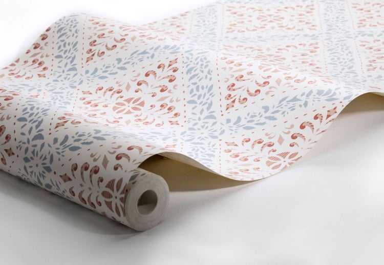 Borastapeter Tapete Fliesenmuster Terrakotta und Blau - 53 cm x 10.05 m - 660052