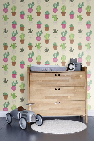ESTAhome XXL-Vliestapete Kakteen Grün, Rosa und Beige - 50 x 900 cm - 158604