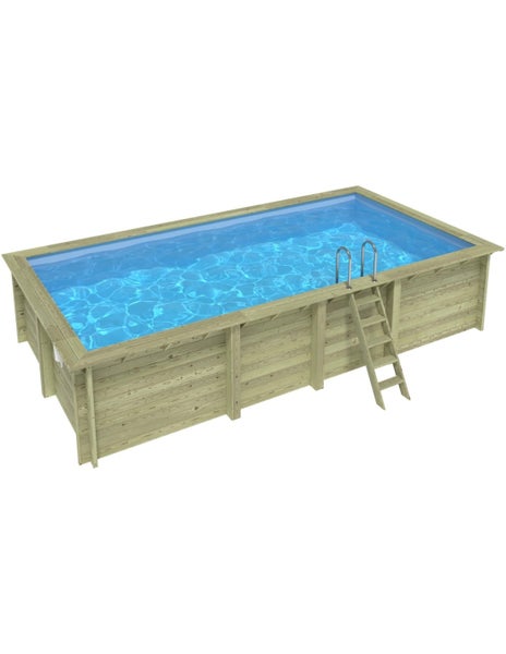 Rechteckiger Holzpool mit Leiter und Wasser