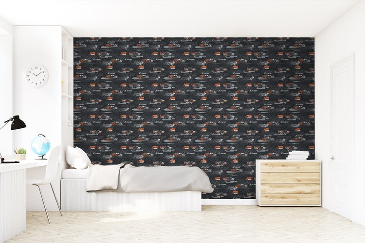 Sanders und Sanders Tapete Rennwagen Orange und Schwarz-Weiß - 50 x 900 cm - 935366