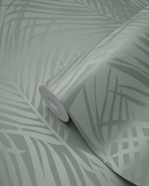 Origin Wallcoverings Tapete Palmenblätter Graugrün - 53 cm x 10.05 m - 347709