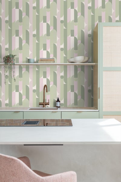 ESTAhome Tapete geometrische Formen Graugrün und Violett - 50 x 900 cm - 131057