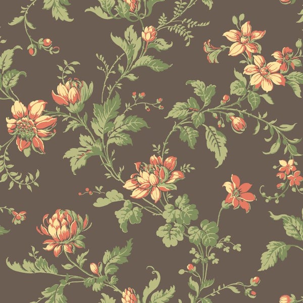 Borastapeter Tapete Blumenmuster Braun und Grün - 53 cm x 10.05 m - 660055