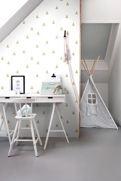 ESTAhome Tapete grafische Dreiecke Gold und Weiß - 53 cm x 10.05 m - 138943