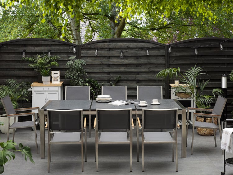 Gartenmöbel Set 8-Sitzer GROSSETO Dreifachplatte Granit geflammter Schwarz / Grau
