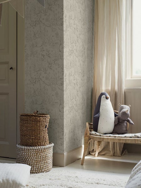 Wohnzimmer mit Ziegelwand und Betonoptik Tapete