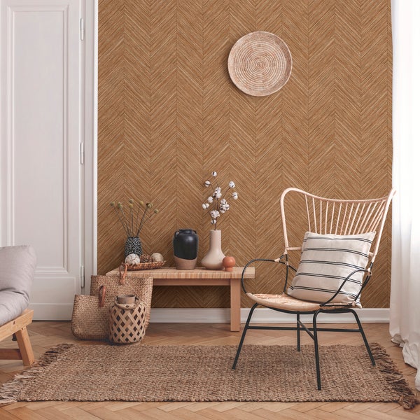 Sanders und Sanders Tapete Fischgrätmuster Orangebraun - 53 cm x 10 m - 640250