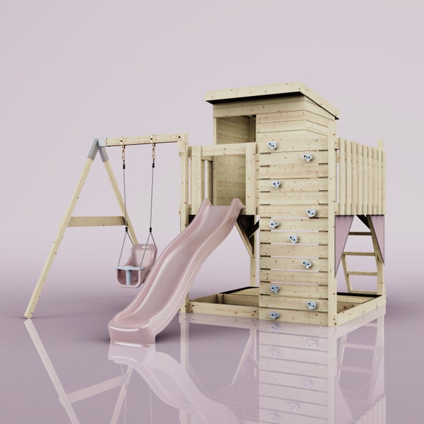 PolarPlay Spielturm Alma aus Holz in Rosa Babyschaukel