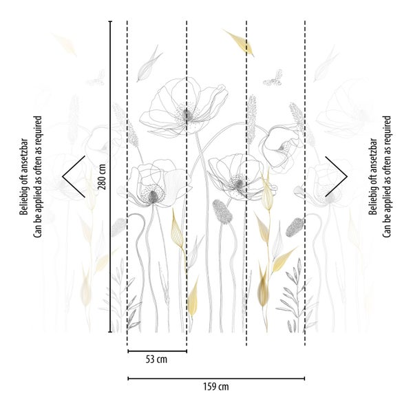 Tapetenmuster mit floralem Design und Maßangaben