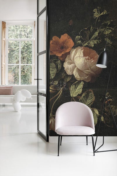 ESTAhome Fototapete Blumenstillleben Dunkelrot und Schwarz - 1,86 x 2,79 m - 158884