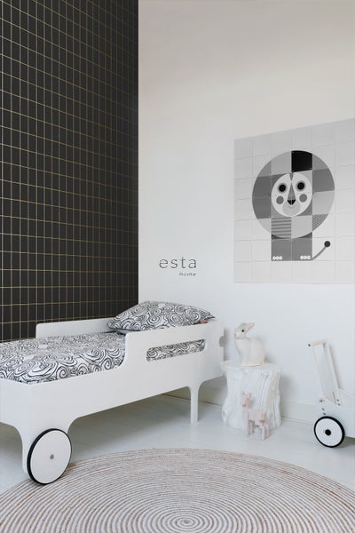 ESTAhome Tapete kleine Fliesen Schwarz und Gold - 53 cm x 10.05 m - 139132