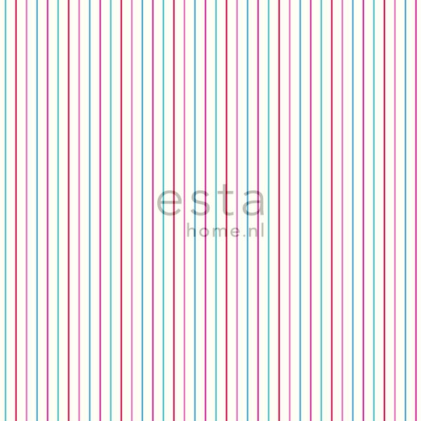 ESTAhome Tapete Streifen Rosa und Türkis - 53 cm x 10.05 m - 137305