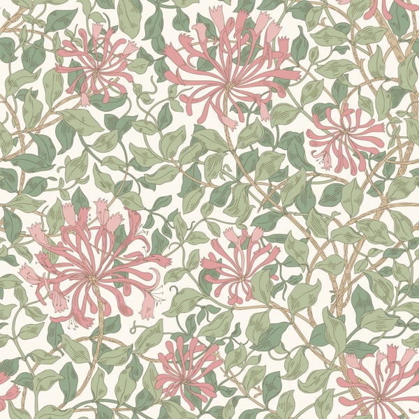 ESTAhome Tapete Blumen Grün und Rosa - 50 x 900 cm - 131029