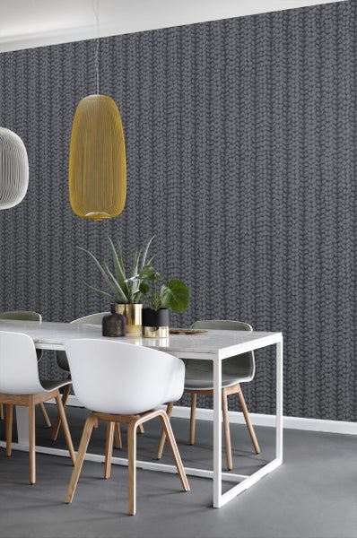 ESTAhome Tapete grob gestricktes Muster Schwarz - 53 cm x 10.05 m - 148345