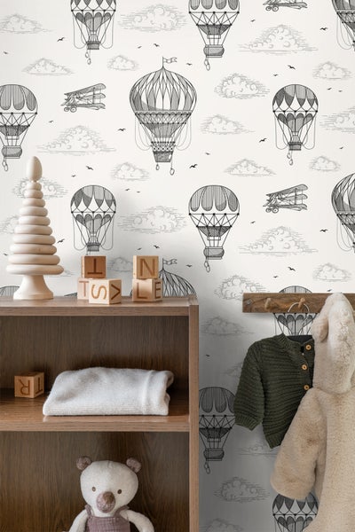 ESTAhome Tapete Luftballons Schwarz-Weiß - 50 x 900 cm - 139715