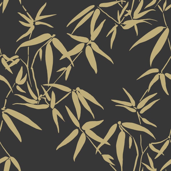 Origin Wallcoverings Tapete Bambusblätter Schwarz und Gold - 53 cm x 10.05 m - 347740