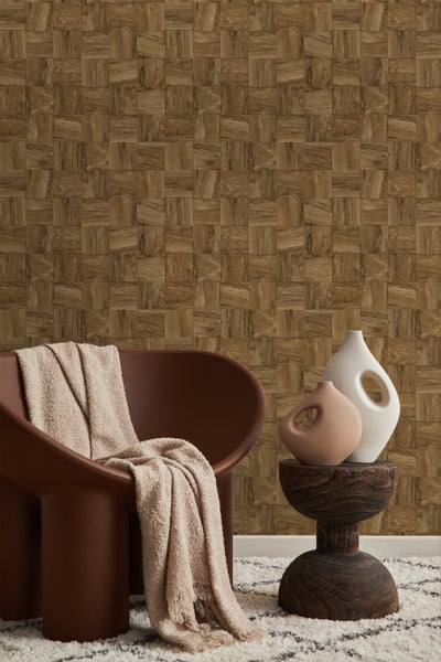Origin Wallcoverings Tapete quadratische Holzstücke Braun - 50 x 900 cm - 347932