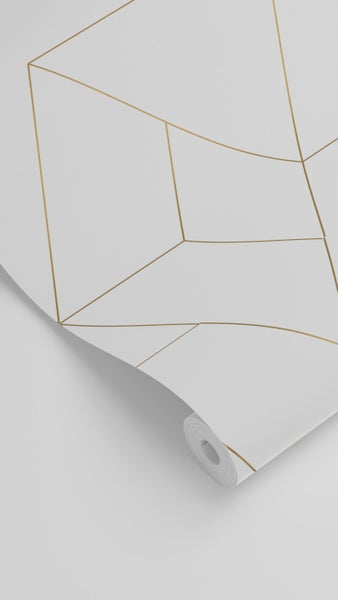 ESTAhome Tapete grafische Linien Weiß und Gold - 50 x 900 cm - 139950