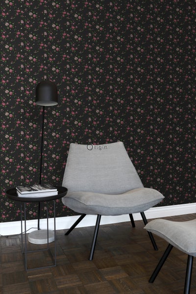 Origin Wallcoverings Tapete Blumen Schwarz und Rosa - 53 cm x 10.05 m - 326127