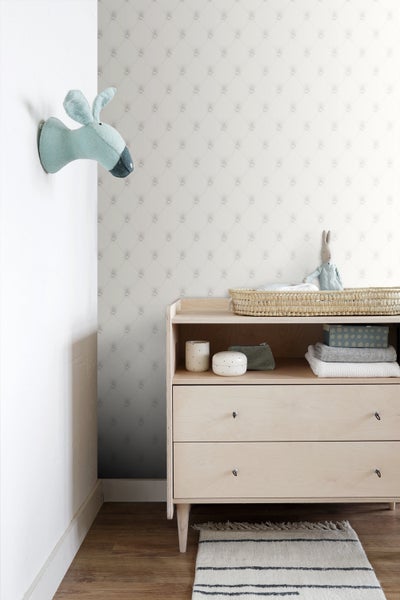 Origin Wallcoverings Tapete kapitoniertes Mustes Weiß und Hellgrau - 53 cm x 10,05 m - 346832