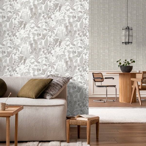 Sanders und Sanders Tapete tropische Blätter und Blüten Grau - 53 cm x 10 m - 640241