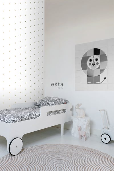 ESTAhome Tapete grafisches Motiv Weiß und Gold - 53 cm x 10.05 m - 139129