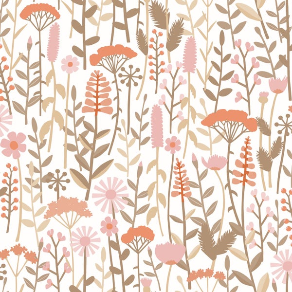 ESTAhome Tapete Feldblumen Terrakotta und Rosa - 50 x 900 cm - 131552