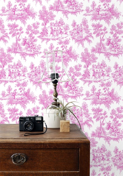 ESTAhome Tapete Toile de Jouy Rosa - 53 cm x 10.05 m - 136819